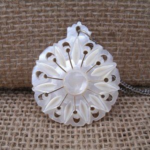 Vintage Hand Carved MOP Flower Necklace from Israel